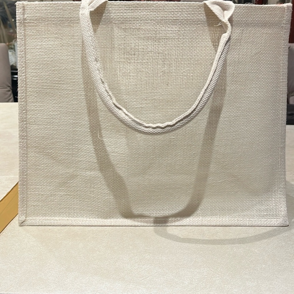 White Burlap Jute Tote Bag